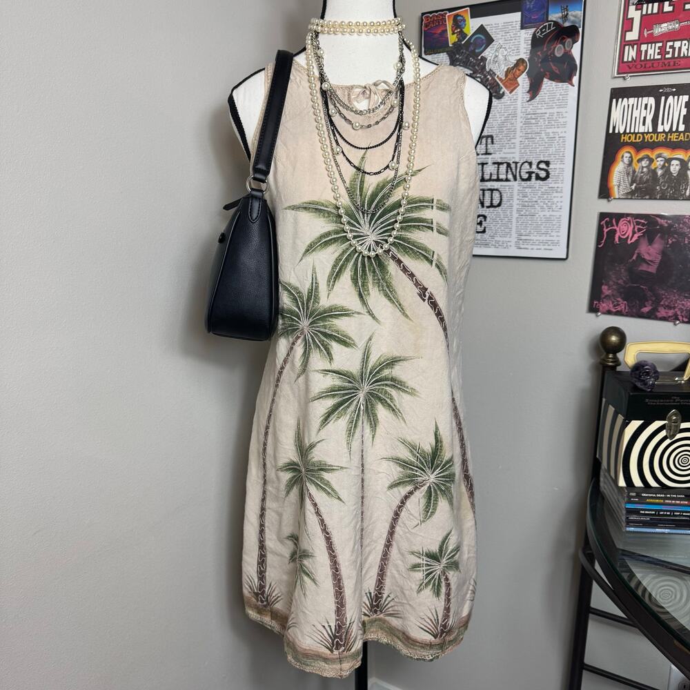 Vintage-Style Palm Tree Print Sleeveless Dress